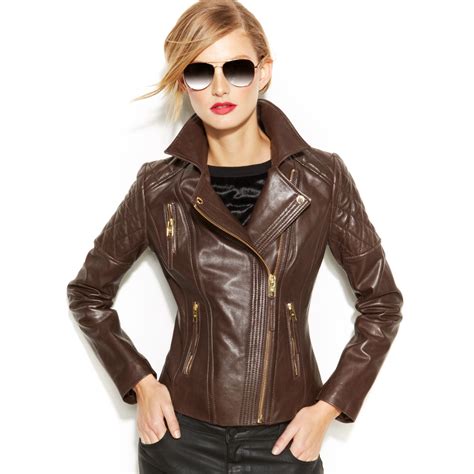 brown leather jackets mens macy michael kors|Michael Kors ladies leather jacket.